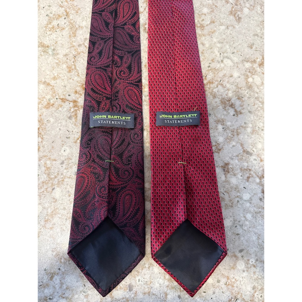 John Bartlett Statements Mens Necktie Set Red Burgundy Paisley Geometric 2 Pack